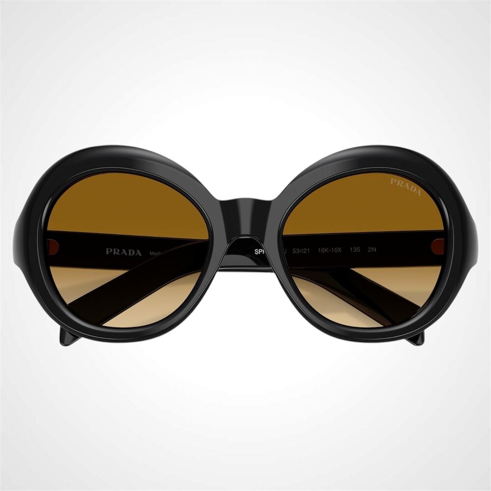New PRADA Sunglasses Black Round Frame Yellow Brown Lens Women's - Picture 5 of 6